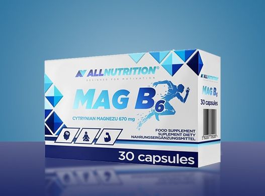 Магній з вітаміном В-6, Mag B6 Active, AllNutrition, 30 капсул