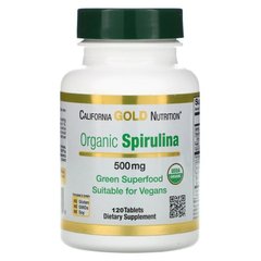 Органічна спіруліна, сертифікована USDA, California Gold Nutrition, 500 мг, 120 таблеток