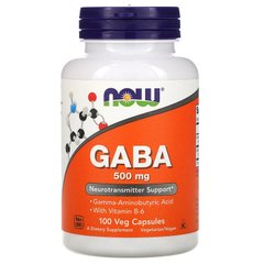 GABA, гамма-аміномасляна кислота, Now Foods, 500 мг, 100 капсул