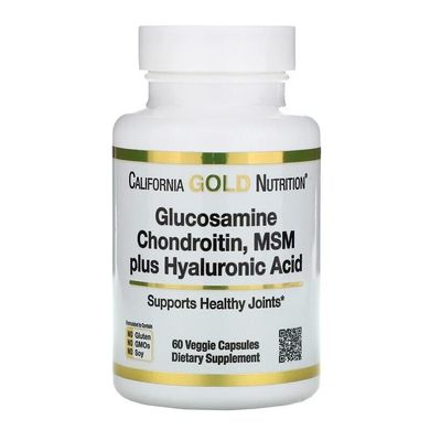 Глюкозамін, хондроїтин, МСМ, гіалуронова кислота, California Gold Nutrition, 60 капсул