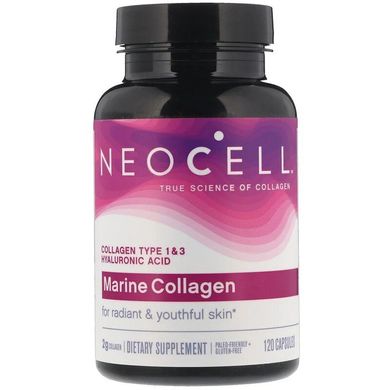 Колаген морської, гіалуронова кислота, Marine Collagen, Neocell 120 капсул