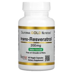 Транс-ресвератрол, Trans-ResveratrolCalifornia Gold Nutrition, 200 мг, 60 растительных капсул