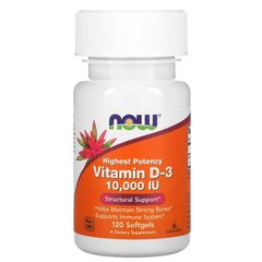 Витамин D-3, Now Foods, 250 мкг, 10 000 ME, 120 капсул