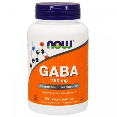 GABA, гамма-аміномасляна кислота, Now Foods, 750 мг, 100 капсул
