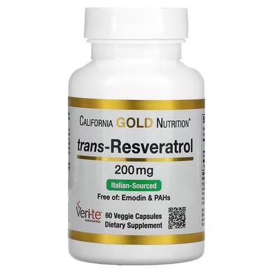 Транс-ресвератрол, Trans-ResveratrolCalifornia Gold Nutrition, 200 мг, 60 рослинних капсул