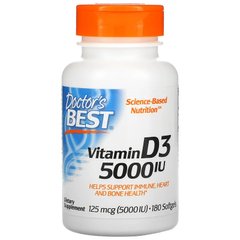 Витамин D-3, Doctor's Bes, 125 мкг, 5 000 ME, 180 капсул