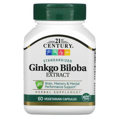 Гінкго білоба, екстракт, Ginkgo Biloba, 21st Century, 60 мг, 60 капсул