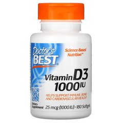 Витамин D-3, Doctor's Bes, 25 мкг, 1 000 ME, 180 капсул