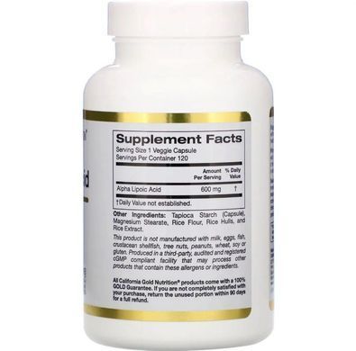 Альфа-липоевая кислота, Alpha Lipoic Acid, California Gold Nutrition, 600 мг, 120 растительных капсул