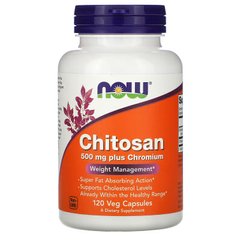 Хитозан с хромом, Chitosan, Now Foods, 500 мг, 120 капсул