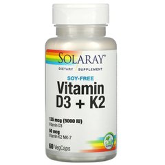 Витамин K2 и D3, Solaray, 60 капсул