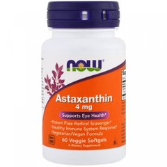 Астаксантин, Astaxanthin, Now Foods, 4 мг, 60 рослинних капсул