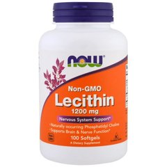 Лецитин, Lecithin, без ГМО, Now Foods, 1200 мг, 100 капсул
