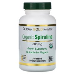 Органическая спирулина, сертифицированная USDA, California Gold Nutrition, 500 мг, 240 таблеток