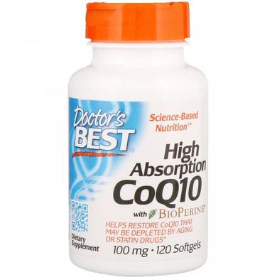 Коэнзим Q10 с биоперином, 100 мг, Doctor's Best, 120 мягких капсул