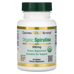 Органическая спирулина, сертифицированная USDA, California Gold Nutrition, 500 мг, 60 таблеток