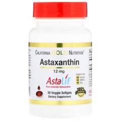 Астаксантин, Astaxanthin AstaLif, California Gold Nutrition, 12 мг, 30 вегетарианских капсул
