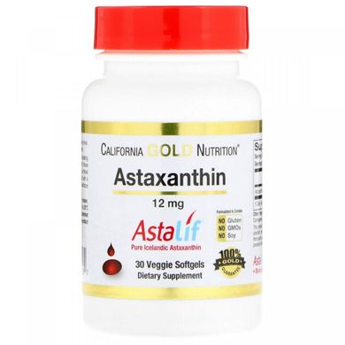 Астаксантин, Astaxanthin AstaLif, California Gold Nutrition, 12 мг, 30 вегетарианских капсул