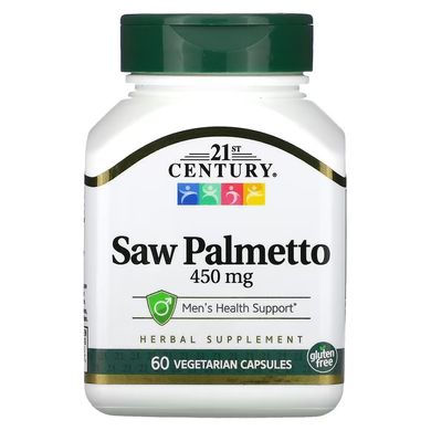Со Пальметто с цинком, мужское здоровье, Saw Palmetto, 21st Century, 450 мг, 60 капсул