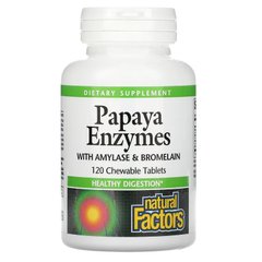 Ферменты папайи с амилазой и бромелаином, Natural Factors, 120 жевательных таблеток