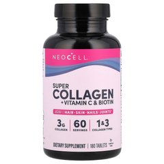 Коллаген + витамин С и биотин, Collagen + Vitamin C & Biotin, NeoCell, супер, 180 таблеток