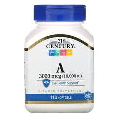 Витамин A, 21st Century, 3000 мкг, 10 000 МЕ, 110 мягких таблеток