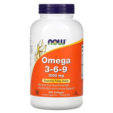 Омега 3 6 9, Omega 3-6-9, Now Foods, 1000 мг, 250 капсул