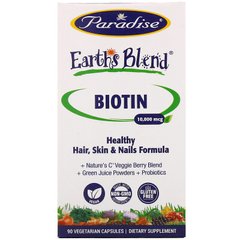 Биотин, Biotin плюс Earth's Blend, Paradise Herbs, 10 000 мкг, 90 капсул