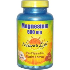 Магний плюс В-6, Nature's Life, 500 мг, 100 капсул