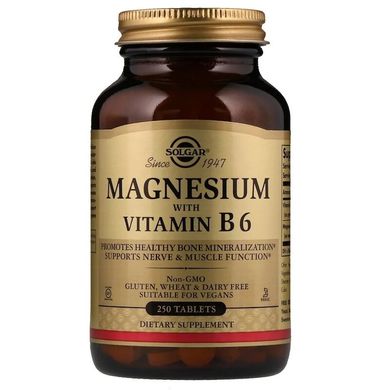 Магній з вітаміном В-6, Solgar, 250 таблеток