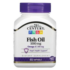 Рыбий жир, Омега-3, 21st Century, 1000 мг, 60 капсул