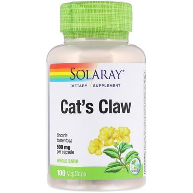 Кошачий коготь, Cat's Claw, Solaray, 500 мг, 100 капсул