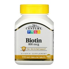 Биотин Biotin, 21st Century, 800 мкг, 110 таблеток