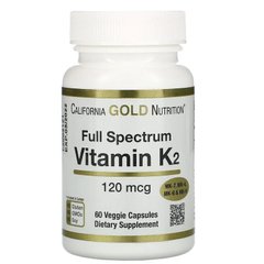 Витамин K2, форма MK-4, MK-6, MK-7, MK-9, California Gold Nutrition, 120 мкг, 60 капсул
