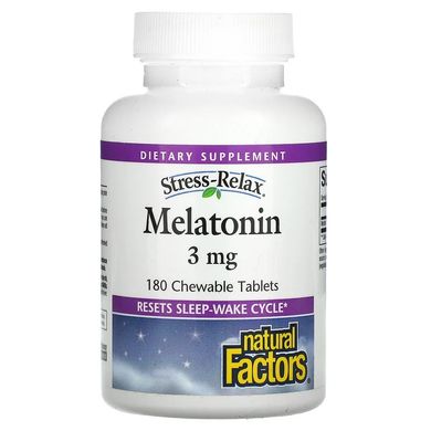 Мелатонін, Stress-Relax, Natural Factors, 3 мг, 180 жувальних таблеток