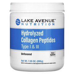 Колаген, гідролізовані пептиди, тип I і III, Lake Avenue Nutrition, 200 грам