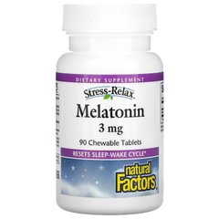 Мелатонин, Stress-Relax, Natural Factors, 3 мг, 90 жевательных таблеток
