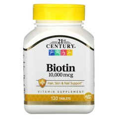 Биотин, Biotin, 21st Century, 10 000 мкг, 120 таблеток