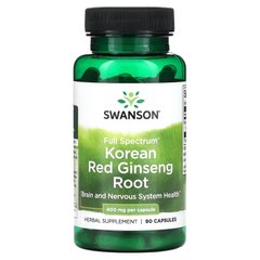 Корейский красный женьшень, Korean Red Ginseng, Swanson, корень, полный спектр, 400 мг, 90 капсул