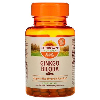 Гінкго білоба, Sundown Naturals, 60 мг, 100 таблеток