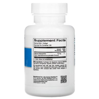Астаксантин, Lake Avenue Nutrition, 10 мг, 120 капсул