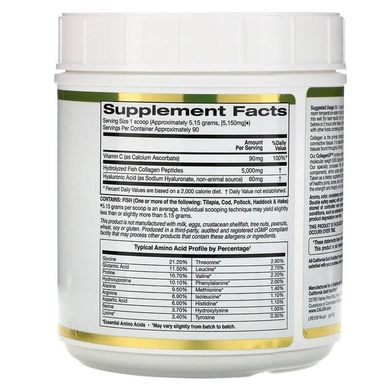 Колаген морської UP 5000, Hyaluronic Acid, Vitamin C, California Gold Nutrition, 464 грам