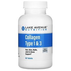 Коллаген, Hydrolyzed Collagen, Vitamin C тип 1 и 3, Lake Avenue Nutrition, 1000 мг, 60 таблеток