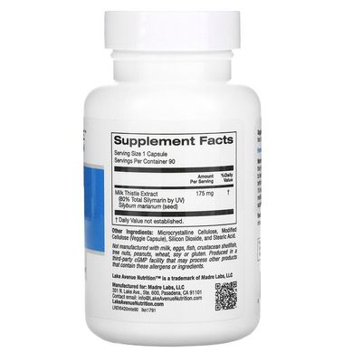 Экстракт расторопши, Lake Avenue Nutrition, 175 мг, 90 капсул