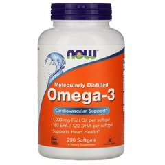 Омега-3, Поддержка сердечно-сосудистой системы, Now Foods, 1000 мг, 200 капсул
