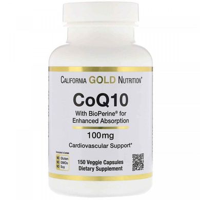 Коензим Q10 з біоперином, CoQ10 with BioPerine, California Gold Nutrition, 100 мг, 150 вегетаріанських капсул