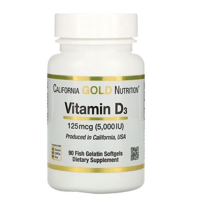 Витамин D-3, California Gold Nutrition, 125 мкг, 5000 ME, 90 капсул