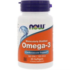 Омега-3, Молекулярная дистилляция, Now Foods, 30 капсул