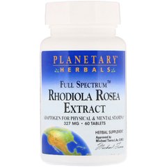 Экстракт родиолы розовой, полный спектр, Planetary Herbals, 327 мг, 60 таблеток