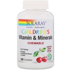 Детские жевательные витамины и минералы, натуральный вкус черной вишни, Solaray, 120 жевательных таблеток